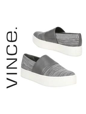 Vince Ward Gray Knit & Leather Slip-On Platform Sneakers-8.5